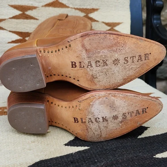 BLACK STAR LEATHER WESTERN KNEE HIGH BOOTS - Picture 8 of 15